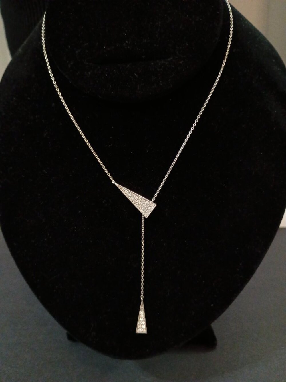 Touchstone Crystal Swarovski Point of View Lariat Necklace Silver TCS